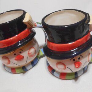 LOT 2 VTG ROUND PORCELAIN SNOWMAN PACIFIC ISLAND CREATIONS COFFEE CUPS MUGS 🔥